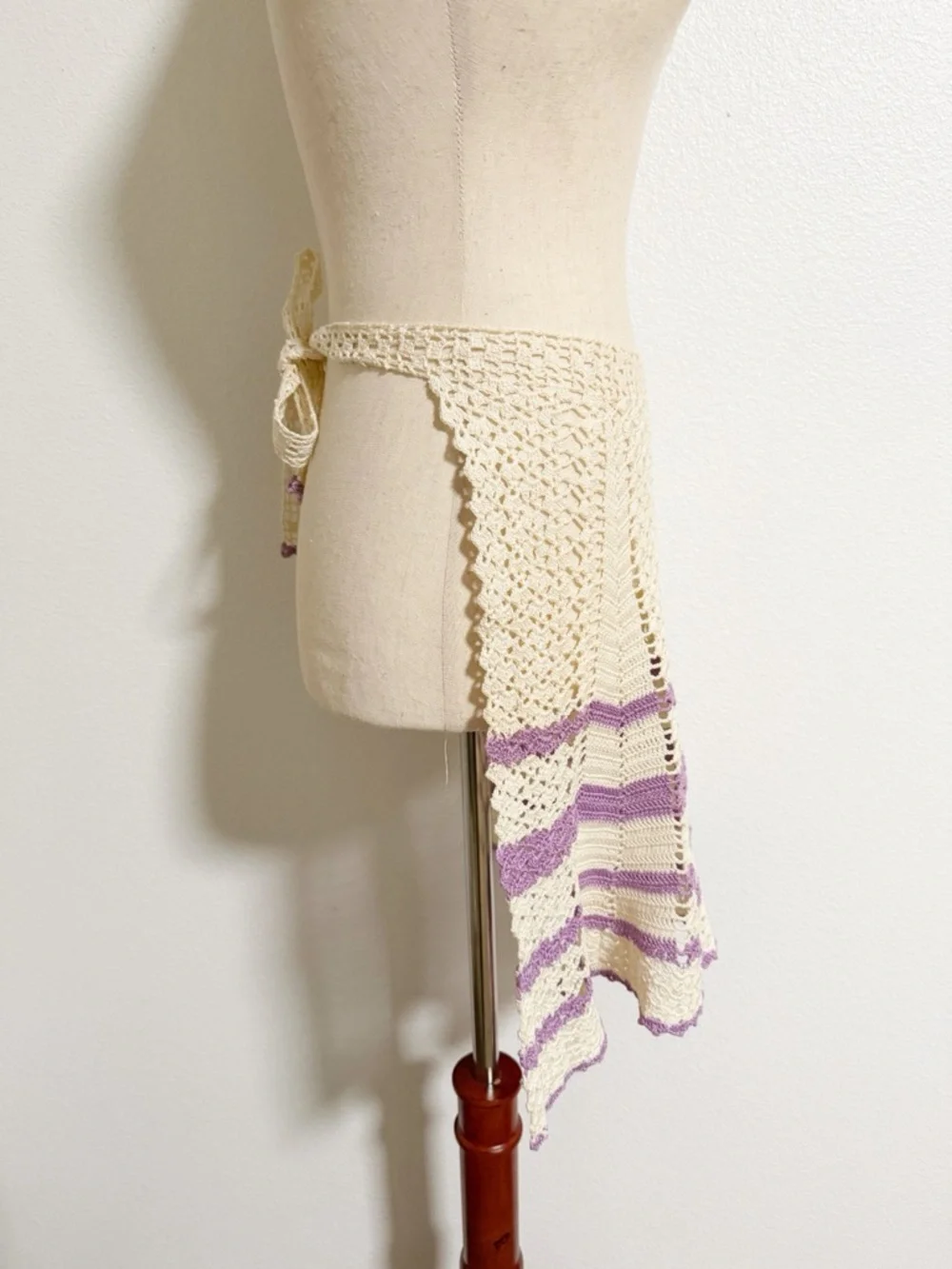 Vintage Handmade Crocheted Striped Cottagecore Apron